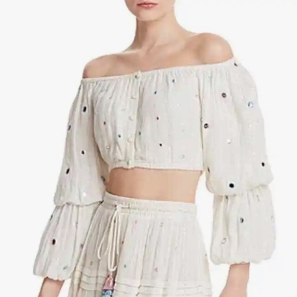 Rococo Sand Embellished Plissé Cropped Top Off White Size XS - Picture 13 of 13